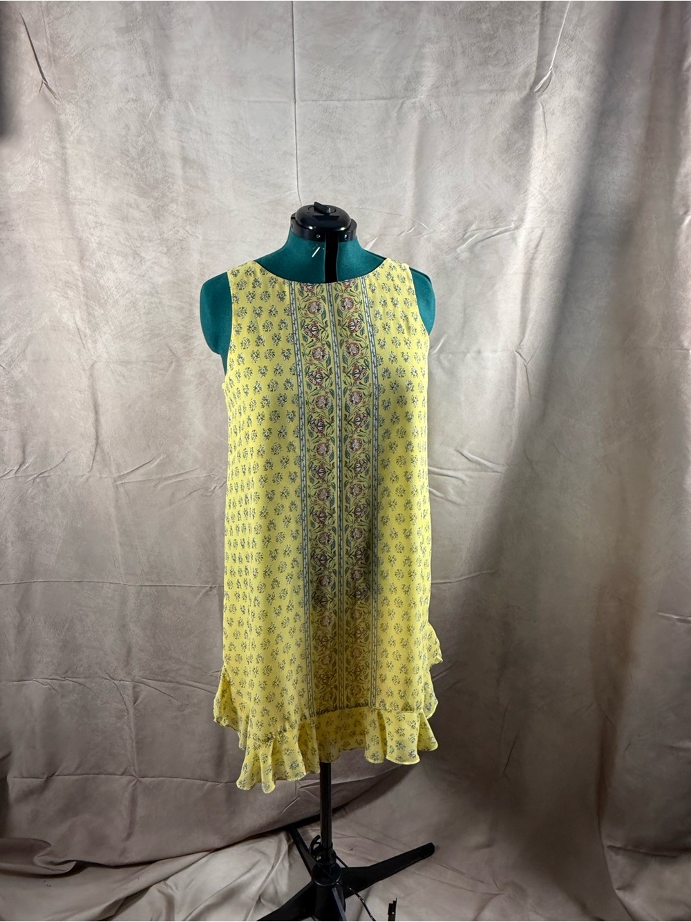 503-Max Studio Yellow Floral Border-Print Ruffle-Hem Mini Dress
